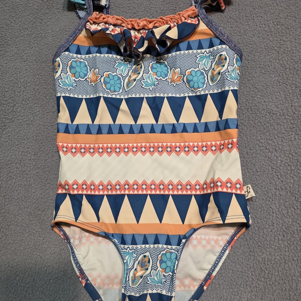 Floatimini Girls One-Piece Swimsuit in Navy, Coral & Cream